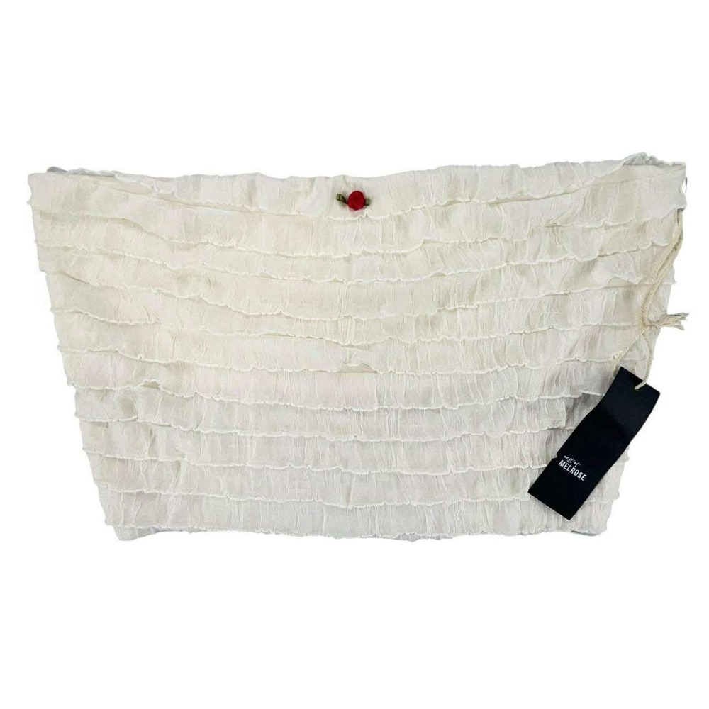 West of Melrose White Ruffle Tube Top Women's Size‎ L NWT Rose detail MSRP $30
